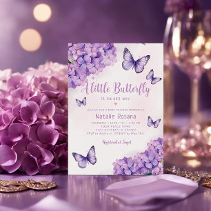 Boho Cute Lila Blommigt Butterfly Girl Baby Shower Inbjudningar