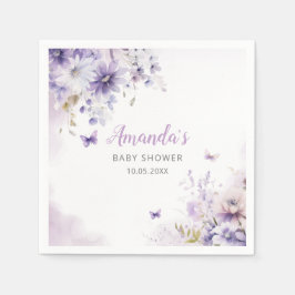 Boho Cute Lila Blommigt Butterfly Girl Baby Shower Pappersservett
