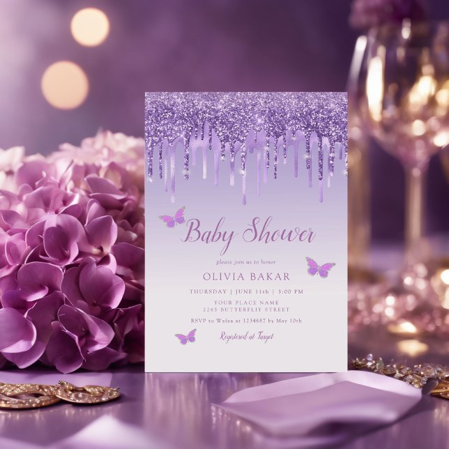 Boho Cute Ombre Purple Butterfly Girl Baby Shower Inbjudningar (Skapare uppladdad)