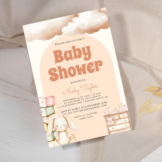 Boho Cute Rabbit Baby Shower Inbjudningar (Skapare uppladdad)