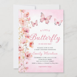 Boho Cute Rosa Blommigt Butterfly Girl Baby Shower Inbjudningar