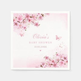 Boho Cute Rosa Blommigt Butterfly Girl Baby Shower Pappersservett