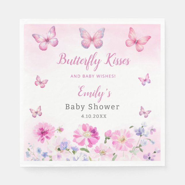 Boho Cute Watercolor Blommigt Butterfly Baby Showe Pappersservett (Framsidan)