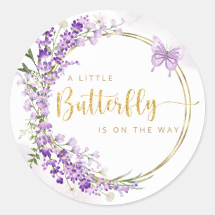 Boho Cute Watercolor Blommigt Butterfly Baby Showe Runt Klistermärke