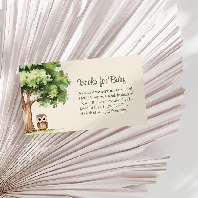 Boho Cute Woodland Animals Bokar för Baby Tilläggskort (Boho Cute Woodland Animals Books for Baby Enclosure Card on a white palm leaf.)