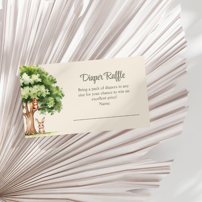 Boho Cute Woodland Animals Diaper Raffle Tilläggskort (Boho Cute Woodland Animals Diaper Raffle Enclosure Card on a white palm leaf.)