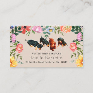 Boho Dachshundar Husdjurs-Sittning Vildblommor Bei Visitkort