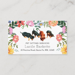 Boho Dachshundar Husdjurs-Sittning Vildblommor Vit Visitkort