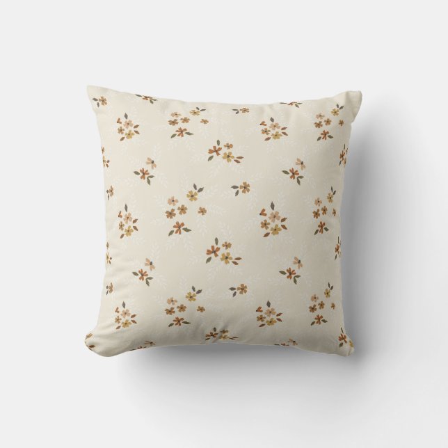 Boho Daety Blommigt Flowers på Cream Kudde (Framsida)