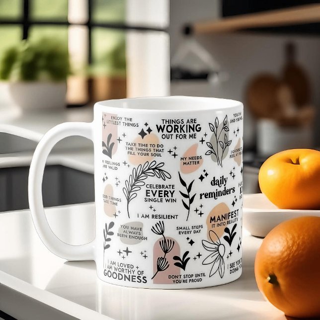 Boho Daily Reminders Affirmations Mugg, 11 oz Kaffemugg (Skapare uppladdad)