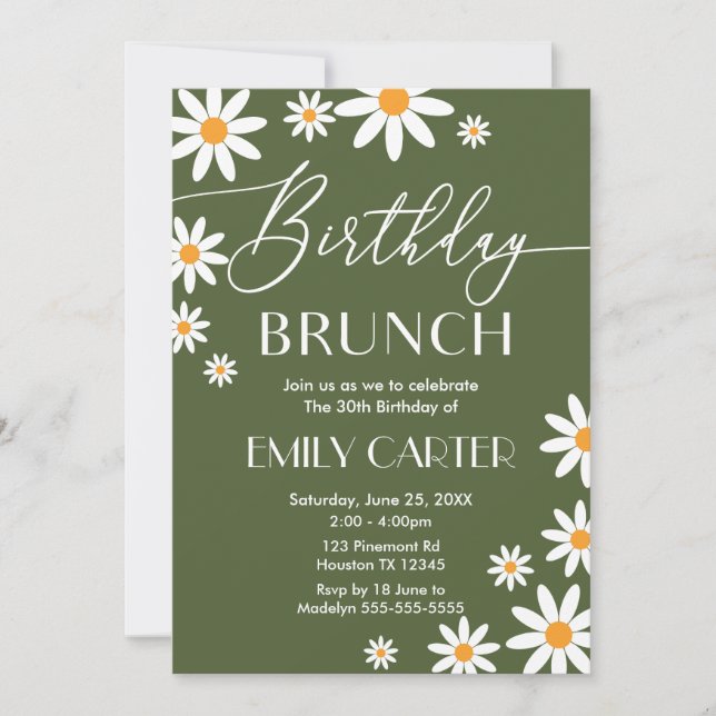 Boho Daisies Birthday Brunch Party Invitation  Inbjudningar (Framsida)