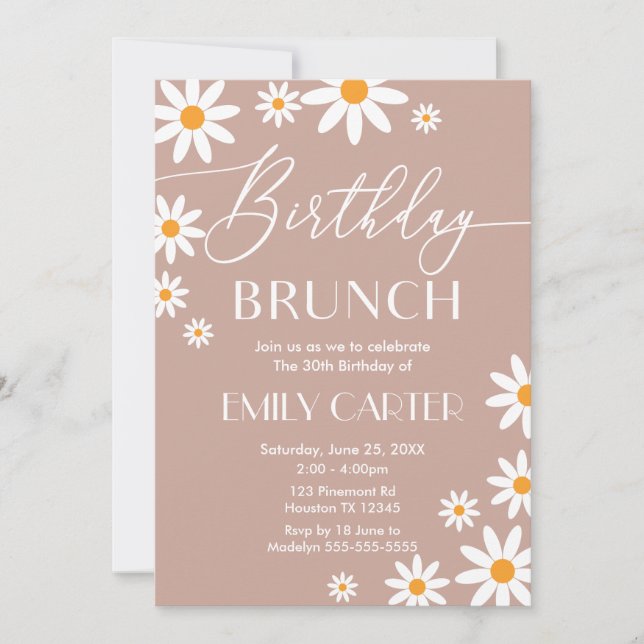 Boho Daisies Birthday Brunch Party Invitation Inbjudningar (Framsida)