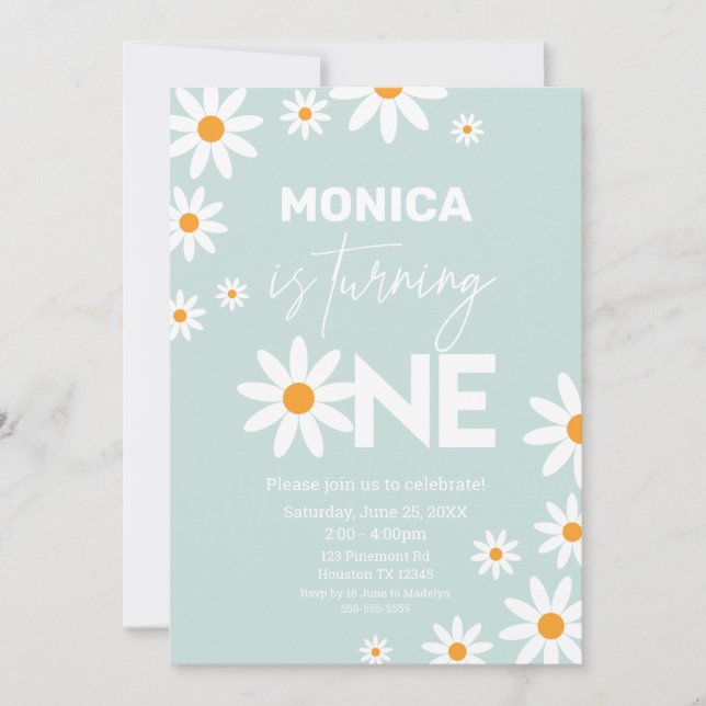 Boho Daisies One Birthday Party invitation Inbjudningar (Framsida)