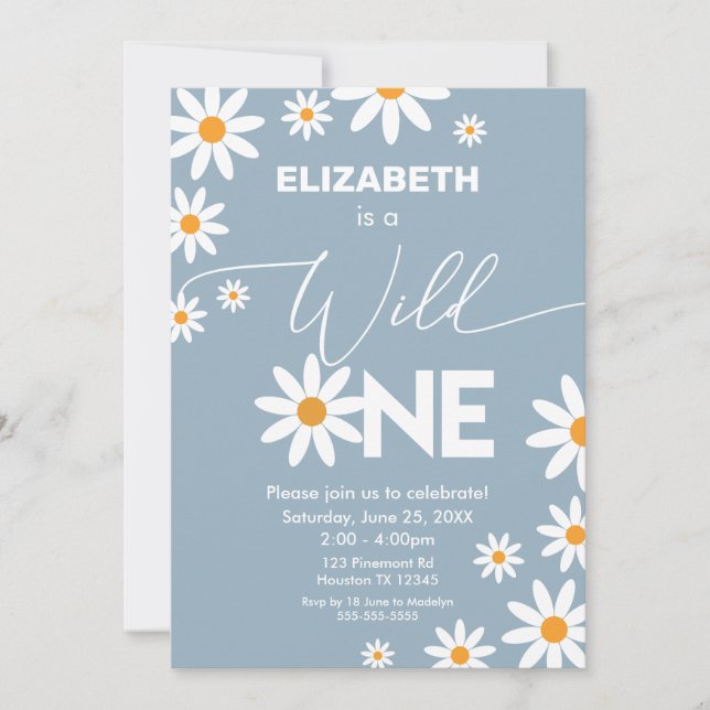 Boho Daisies Wild One Birthday Party invitation Inbjudningar (Framsida)