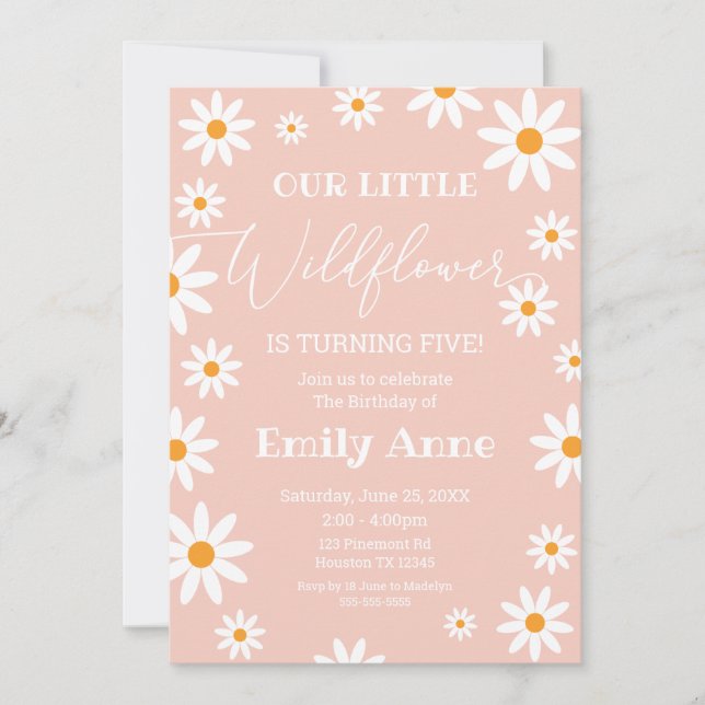 Boho Daisies Wildflower Birthday party invitation Inbjudningar (Framsida)
