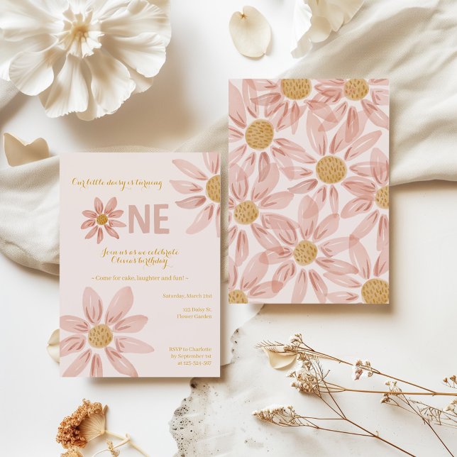 Boho Daisy 1:a födelsedagsinbjudan till Flicka Inbjudningar (Skapare uppladdad)