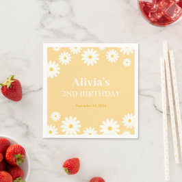 Boho Daisy 2 Blommigt Golden Bohemian 2:a födelsed Pappersservett