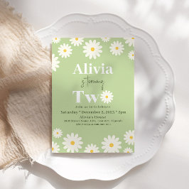 Boho Daisy 2 Blommigt Grönt Bohemian 2:a födelseda Inbjudningar