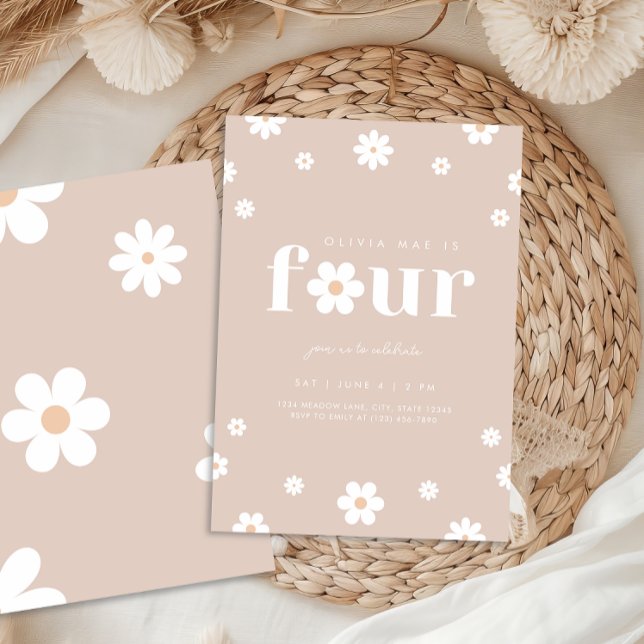 Boho Daisy 4:e födelsedag Inbjudningar (Skapare uppladdad)
