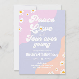 Boho Daisy 4e födelsedagen Peace Kärlek Four Now Y Inbjudningar