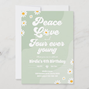 Boho Daisy 4e födelsedagen Peace Kärlek Four Now Y Inbjudningar