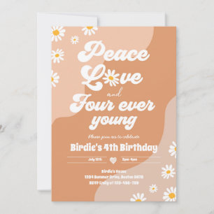 Boho Daisy 4e födelsedagen Peace Kärlek Four Now Y Inbjudningar