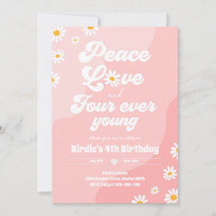 Boho Daisy 4e födelsedagen Peace Kärlek Four Now Y Inbjudningar
