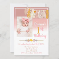 Boho Daisy Anpassningsbar Photo Rosa First Birthda