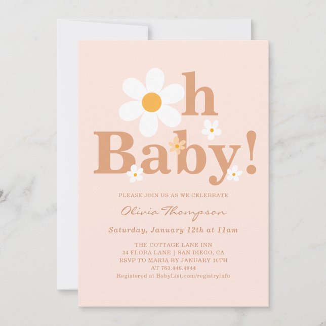 Boho Daisy Baby Girl Födelsedagsfest Inbjudningar (Framsida)