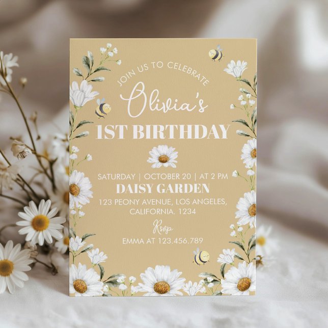 Boho Daisy Bee First Birthday-inbjudan Inbjudningar (Skapare uppladdad)