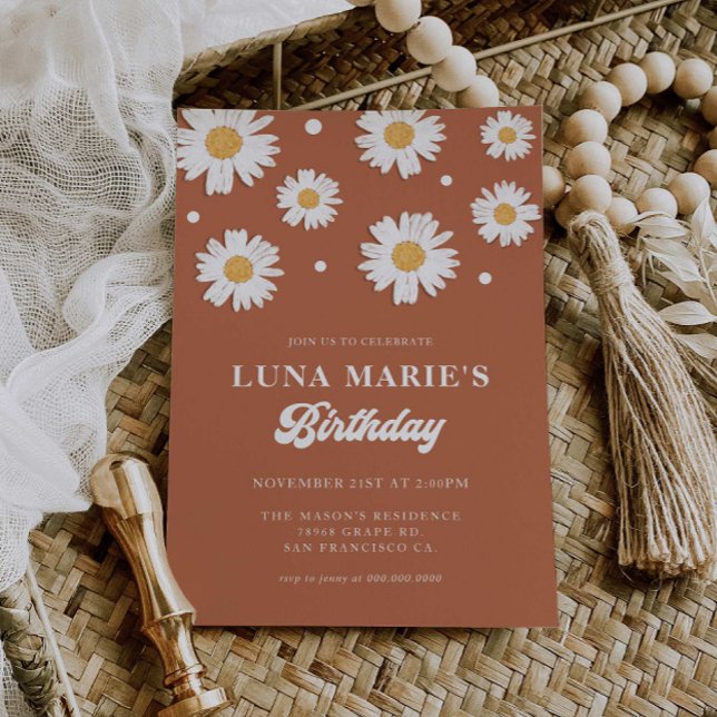 Boho Daisy Birthday-inbjudningar Inbjudningar (Skapare uppladdad)