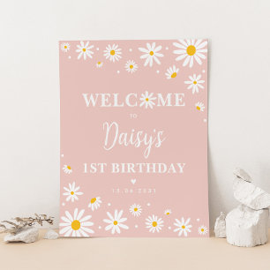  Boho Daisy Blommigt Girl 1:a Birthday Välkommen Poster