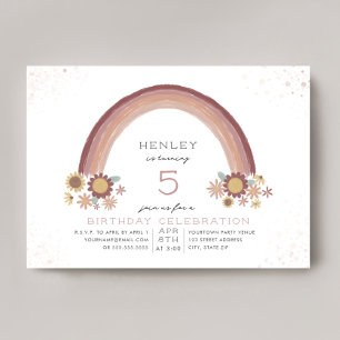 Boho Daisy Blommigt Rainbow Rosa Birthday Inbjudningar