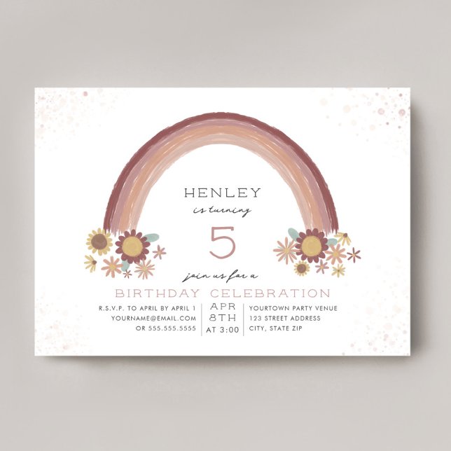 Boho Daisy Blommigt Rainbow Rosa Birthday Inbjudningar (Skapare uppladdad)