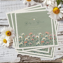 Boho Daisy Blommigt Sage Grönt Baby i Bloom Shower Pappersservett