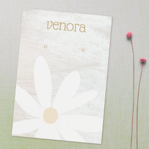 Boho Daisy Blommigt White Wood Earring Visning Car Visitkort
