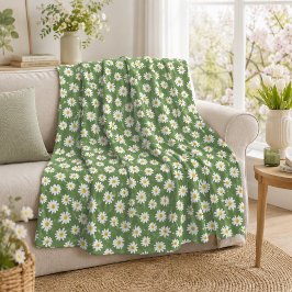 Boho Daisy Blommönster Grön Fleecefilt