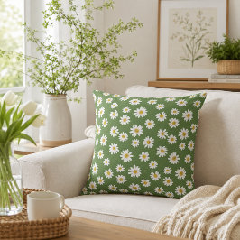 Boho Daisy Blommönster Grön Kudde