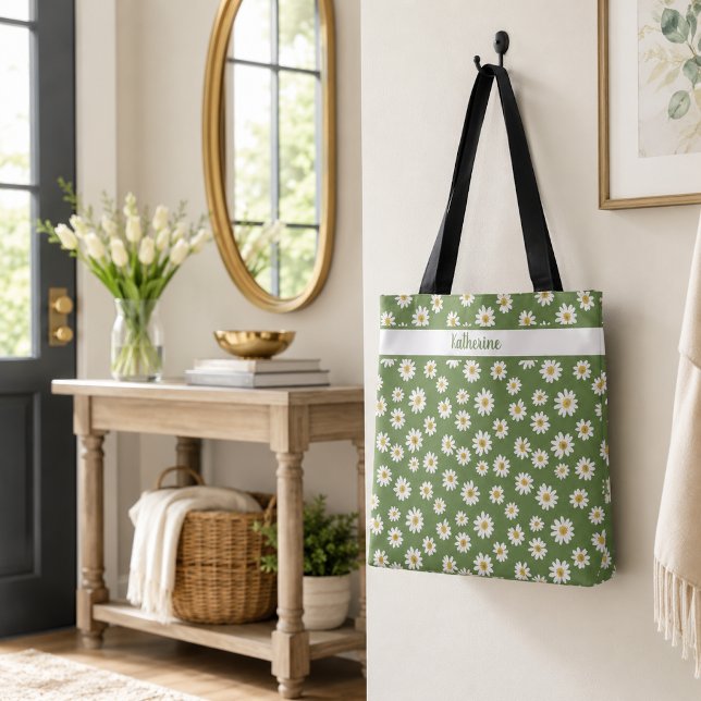 Boho Daisy Blommönster Grön Namn  Tygkasse (Skapare uppladdad)