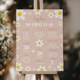 Boho Daisy Bloom 1:a födelsedagstenssignatur Poster