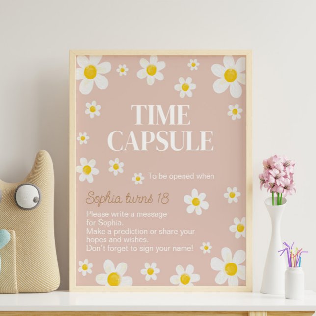 Boho Daisy Bloom Födelsedagsfest Time Capsule-teck Poster (Skapare uppladdad)