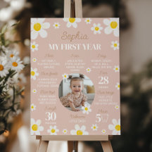 Boho Daisy Bloom första året Photo Milestone