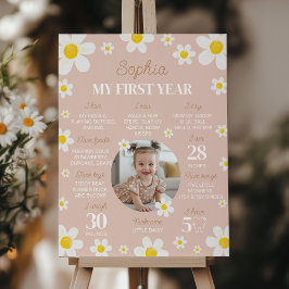 Boho Daisy Bloom första året Photo Milestone Poster