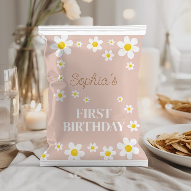 Boho Daisy Bloom Girl Birthday Chip Bag Wrapper Reklamblad (Skapare uppladdad)