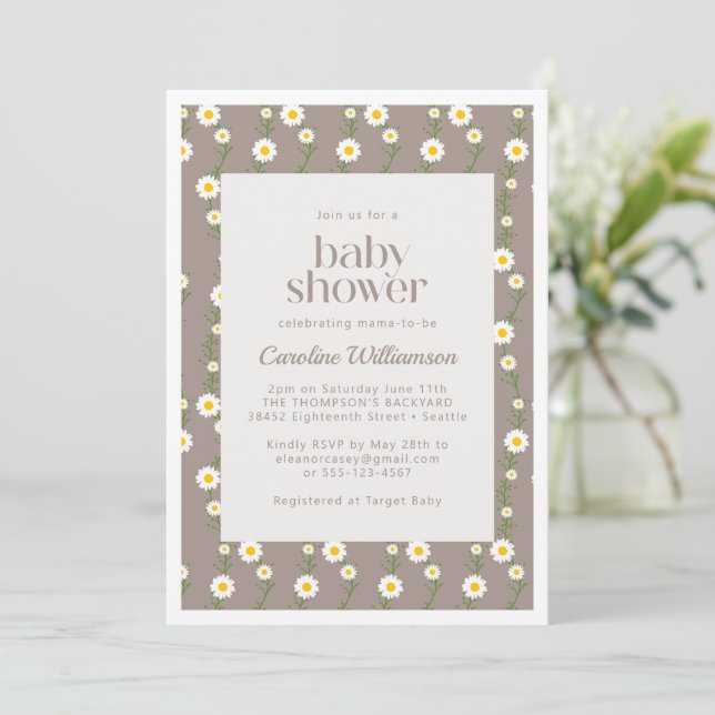 Boho Daisy Chain Blommönster Taupe Baby Shower Inbjudningar (Stående Fram)
