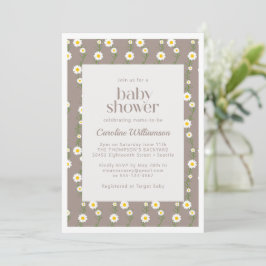 Boho Daisy Chain Blommönster Taupe Baby Shower Inbjudningar