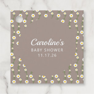 Boho Daisy Chain Taupe Anpassningsbar Script Baby  Gåvor Etiketter