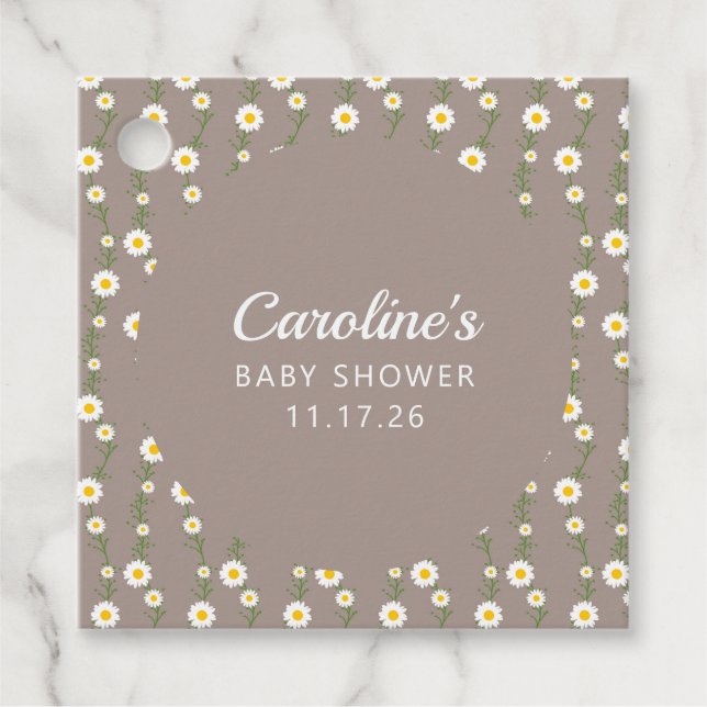Boho Daisy Chain Taupe Anpassningsbar Script Baby  Gåvor Etiketter (Framsida)