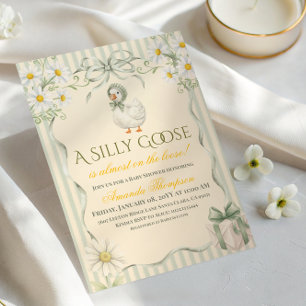 Boho Daisy Dum Goose Grön Neutral Bebis Shower Inbjudningar