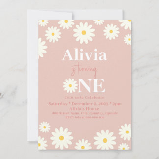 Boho Daisy En Blommigt Rosa Böhmen 1:a födelsedag Inbjudningar
